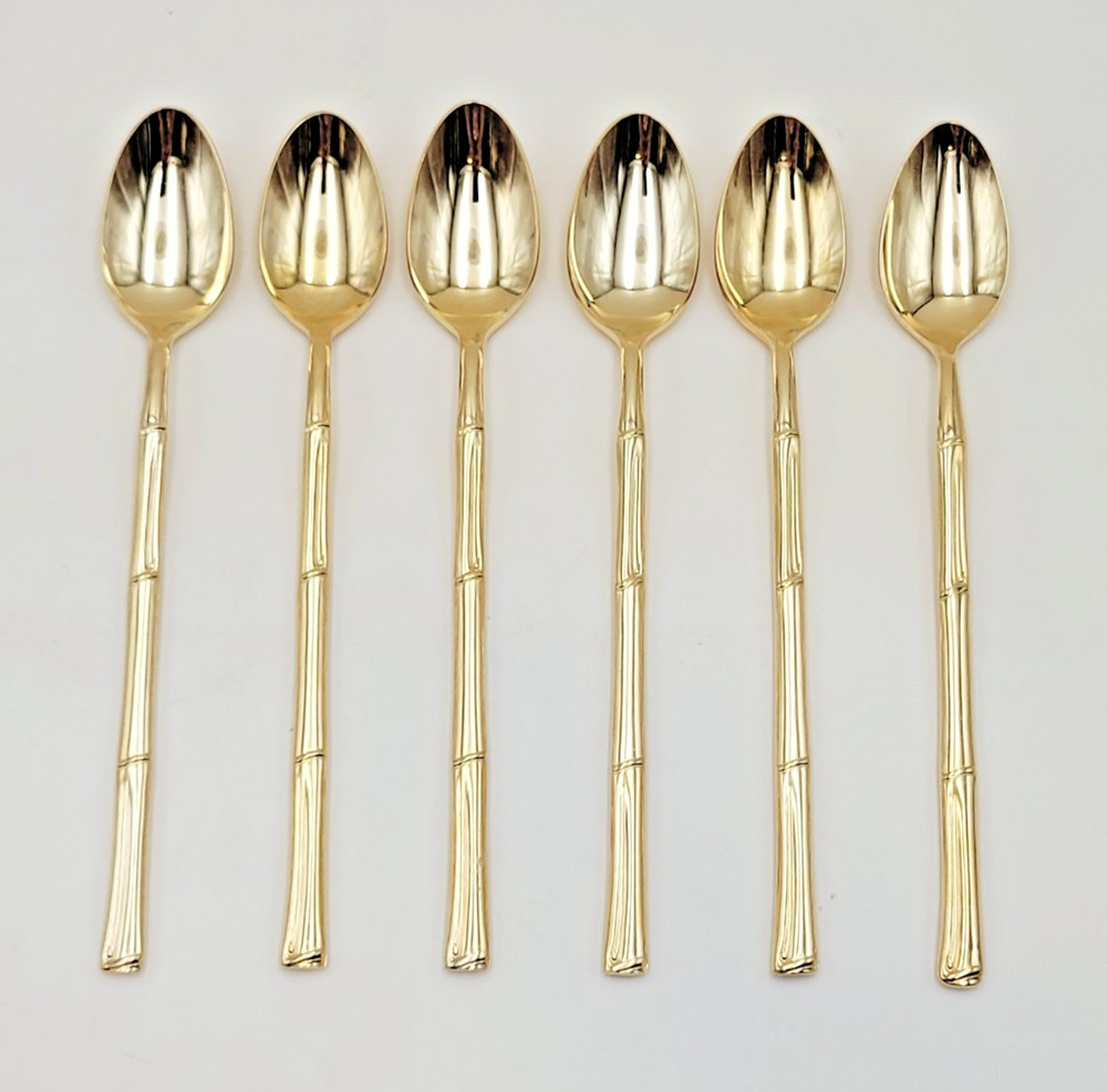 National Escapade Iced Tea Spoon 7.5 in Gold Plated Stainless Set of 6 Spoons